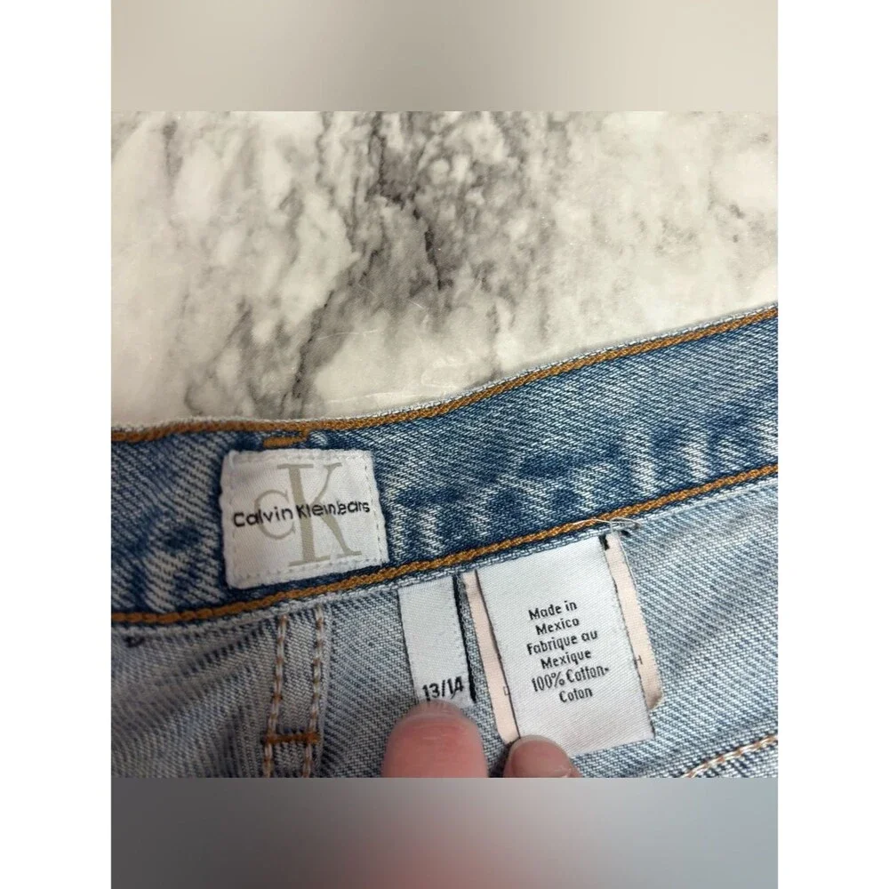 Calvin Klein 90s 100% Cotton light Blue Denim Jeans patch logo  13/14 Vintage